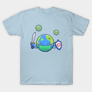 World Fighting Corona Virus Cartoon (3) T-Shirt